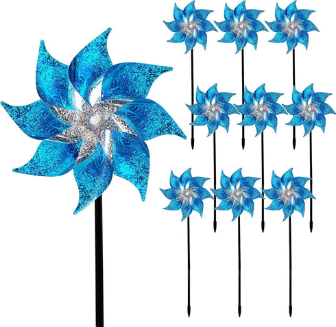 Hausse 10 Pack Reflective Pinwheels with Stakes, Extra Sparkly Pinwheel for Garden Decor, Bird Repellent Devices Deterrent to Scare Birds Away fro...