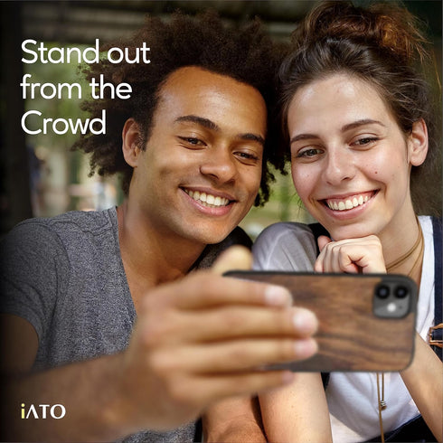 iATO iPhone 11 Wood Case. Unique & Classy Shockproof Protective Cover. Wireless Charging Compatible Real Wooden Overlay on Soft Black TPU - Natura...