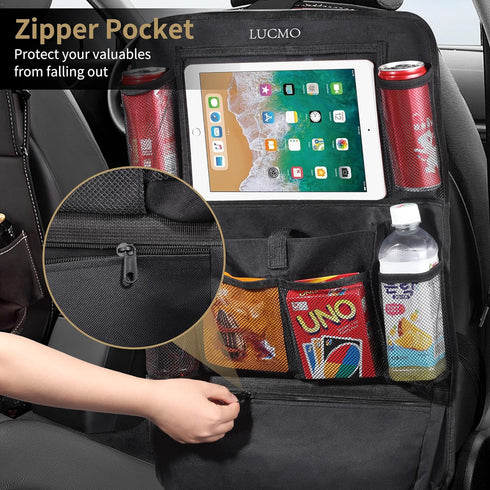 LUCMO Car Backseat Organizer with Touch Screen Tablet Holder,9 Storage Pockets Car Storage Organizer,Car Seat Back Protectors Kick Mats Travel Acc...