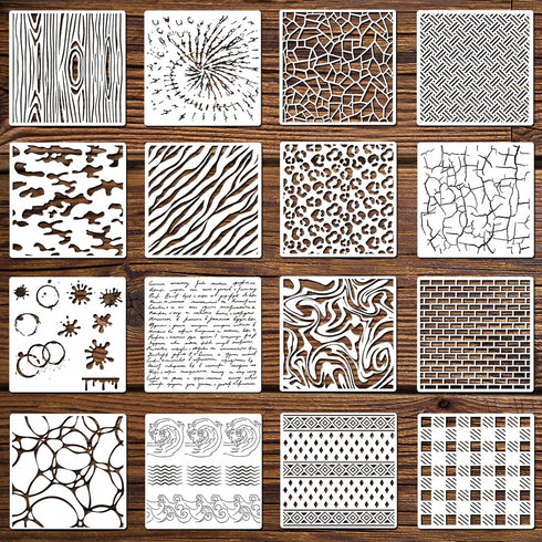 16 Pieces Leopard Print Stencil Zebra Wood Grain Texture Stencil Stone Tiger Print Brick Camouflage Crackle Marble Background Stencils Cheetah Ste...