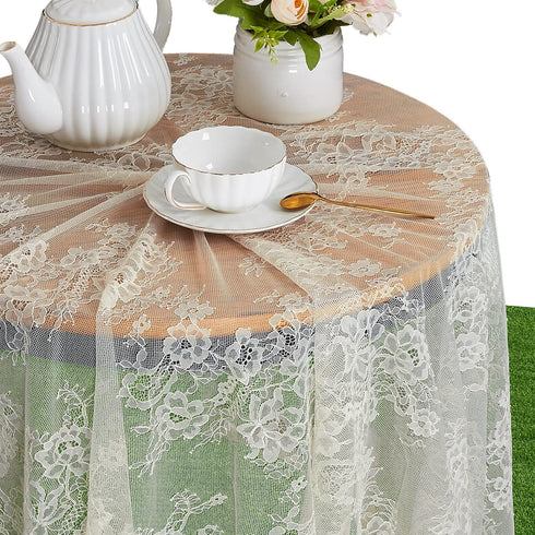 Fanqisi Ivory Lace Tablecloth 60x120 Inches Classic Wedding Lace Tablecloths Overlay Party Table Cover for Bridal Shower Reception Table Decoratio...
