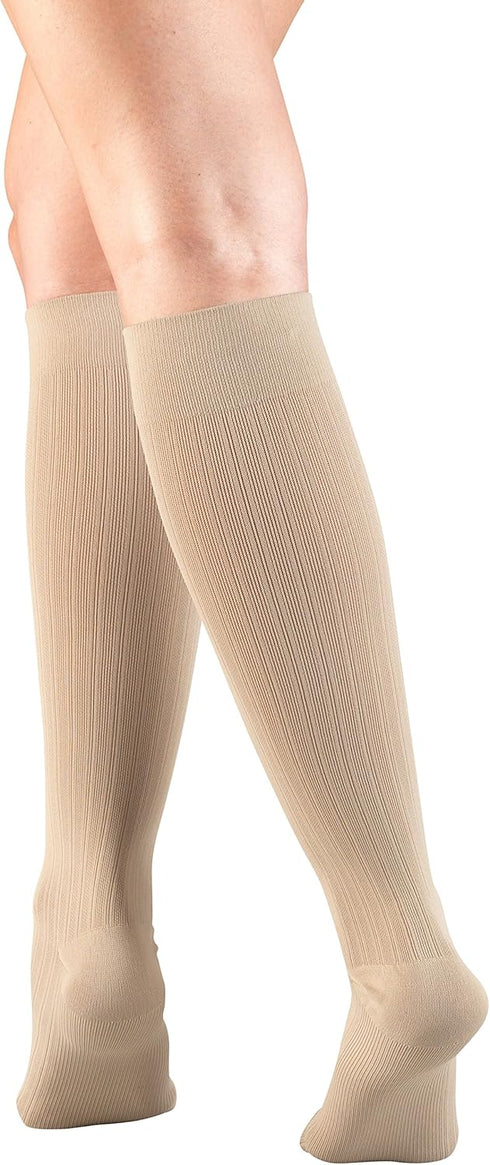 Truform Compression Socks, 15-20 mmHg, Women's Dress Socks, Knee High Over Calf Length, Tan Rib Knit, Medium...