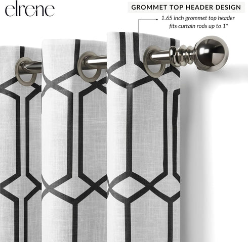 Elrene Home Fashions Kaiden Geometric Room-Darkening Window Curtain, Single Panel, 52" W x 95" L (1 Panel), Black...