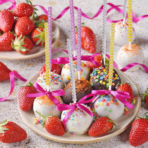 25 PCS Bling Cake Pop Paper Sticks, Glitter Rhinestone Lollipop Treat Sucker Sticks, Diamond Wrap Candy Holder for Chocolate Fruit Marshmallow Des...
