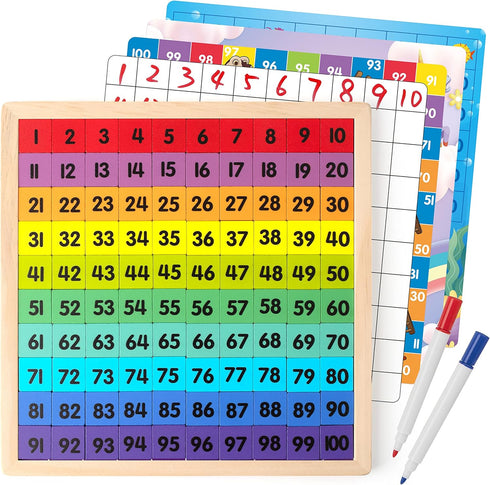 Coogam Wooden Math Hundred Board 1-100 Numbers Learning Educational Toys Colorful Montessori Counting Board Game for Preschool 3 4 5 Year Old Boys...