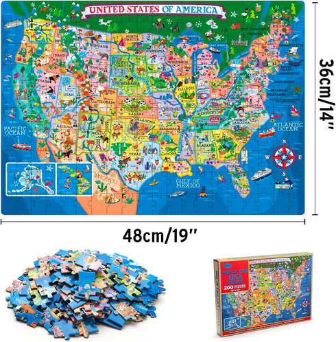 USA Map Puzzle for Kids - 200 Piece United States Puzzle - 50 States with Capitals for Kids Ages 4 and Up, America Jigsaw Puzzle Children’s Geogra...