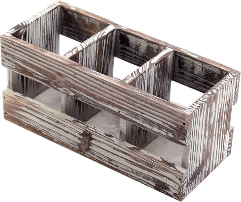 MyGift 3-Compartment Torched Solid Wood Desktop Office Supplies Caddy Pen Pencil Cup Holder Desk Organizer, Makeup Brush Art and Paint Brush Holde...