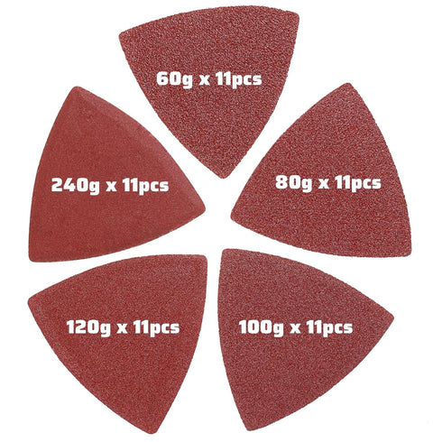 55Pcs Oscillating Tool Sanding Pad Triangle Sanding Pads Set 60/80/100/120/240 Multitool Sandpaper, Grit Fit for Finishing Wood Sanding Plaster...