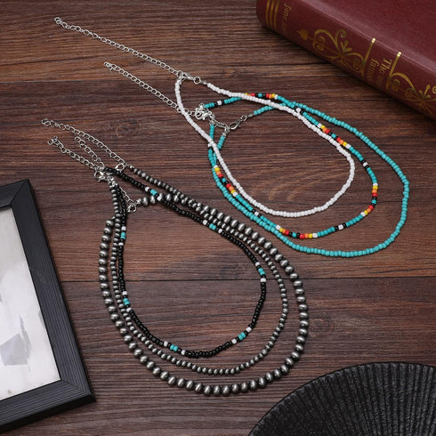 Navajo Pearl Necklace Western Seed Bead Choker Necklace Western Necklaces for Women Girls Cowgirls 6PCS...