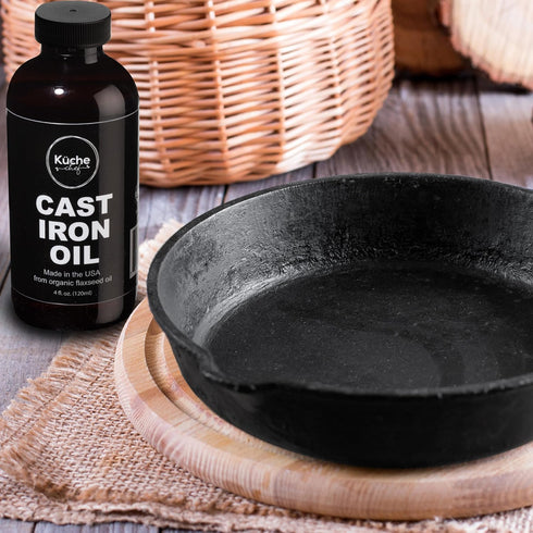 Organic Cast Iron Oil & Cast Iron Conditioner – Made from Flaxseed Oil grown and pressed in the USA – Creates a Non-Stick Seasoning on All Cast Ir...