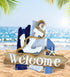 CoTa Global Atlantic Anchor Welcome Nautical Decor Sign - Nautical Themed Wood Sign, Beach Decor for Wall, Novelty White and Blue Starfish and Anc...