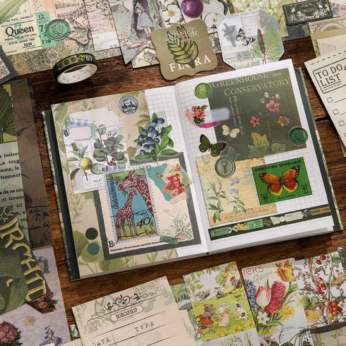 Scrapbooking Supplies Kit, Vintage Botanical Aesthetic Scrapbook Kit for Bullet Junk Journal, Stationery, A6 Grid Notebook, Flower DIY Journaling ...