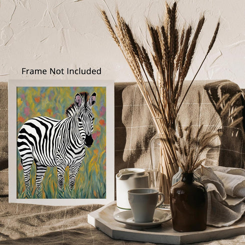 Posterizer 1 pcs- Zebra standing on the grass oil painting style-Art for Animal Lovers-Floral Botanical Art- Gift for Men Women Teens-Decor for Be...