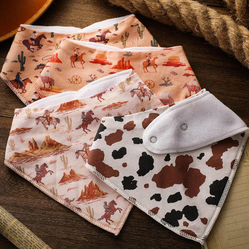 4 Pcs Western Cowboy Baby Bandana Bibs Newborn Infant Feeding Drool Bibs Wild West Cotton Bib for Drooling and Teething Nursery Burp Cloths for Gi...