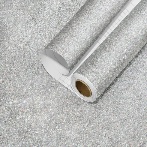 Silver Sparkle Contact Paper Glitter Wallpaper Stick and Peel Bedroom Cabinets Drawers 15.75''x80'' Vinyl Self Adhesive Removable Sparkle Wall Pap...