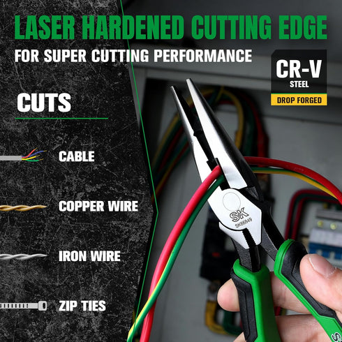 SK 8-Inch Long Nose Pliers, Needle Nose Pliers, Premium CR-V Steel Construction, Ergonomic Non-slip Handle for Comfortable Grip...