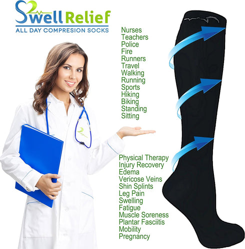 2 Pair Navy Blue Small/Medium Ladies Compression Socks, Moderate/Medium Compression 15-20 mmHg. Therapeutic, Occupational, Travel & Flight Knee-Hi...