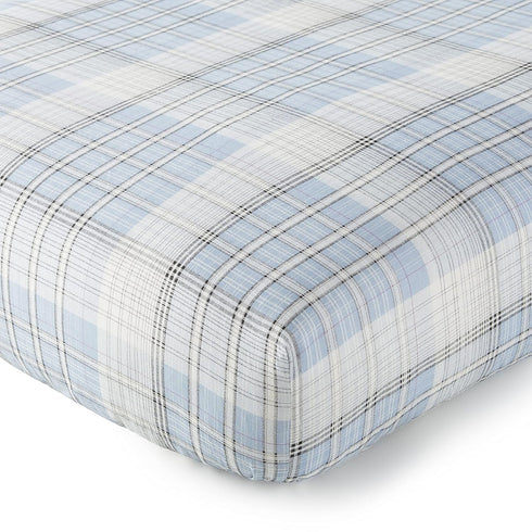 Levtex Baby - Logan Crib Fitted Sheet - Fits Standard Crib and Toddler Mattress - Classic Plaid - Blue, Navy and White - Nursery Accessories - 100...