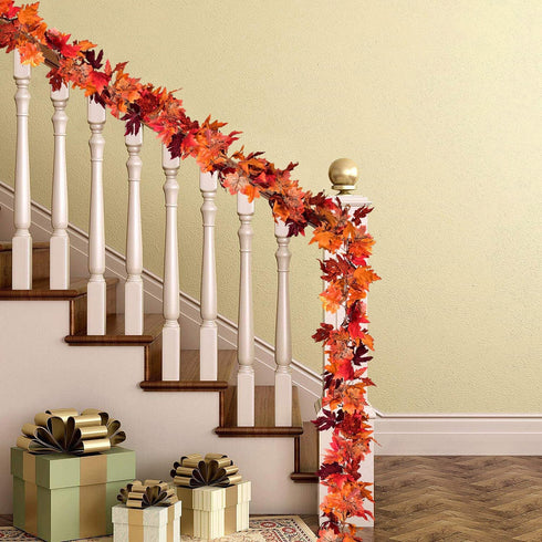 2 Pack Fall Maple Leaf Garland Artificial Maple Garland, Autumn Hanging Fall Leave Vines for Indoor Outdoor Wedding Thanksgiving Dinner Party Deco...