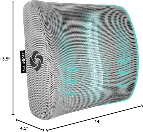 SAMSONITE Lumbar Support Pillow for Office Chair and Car Seat, Perfectly Balanced Memory Foam, Versatile Use Lower Back Cushion, Gray...