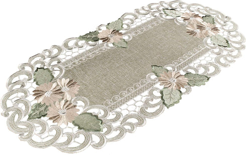 Embroidered Gold Daisy Fleur Latte Table Runner, Dresser Scarf, Coffee Table Runner, Doily (12.5Wx26L)...