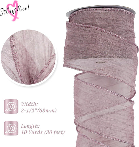 Dusty Rose Wired Ribbon 2.5 Inch x 10 Yard Metallic Dusty Pink Sheer Wired Ribbon Crinkle Wired Ribbon for Wreaths and Bows, Rustic Wedding, Gift ...