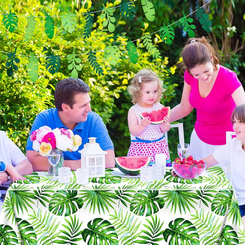 Tatuo 2 Pieces Palm Leaf Table Covers Hawaii Green Leaves Tablecloths Tropical Leaf Table Cloths and 2 Pieces Palm Leaves Banners Decorations for ...
