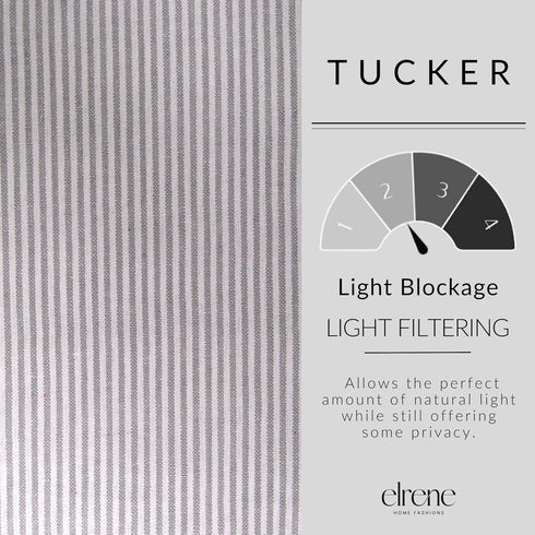 Elrene Home Fashions Tucker Ticking Stripe Tier Window Curtains for Kitchen or Bathroom, 30" x 36", Set of 2, Gray...