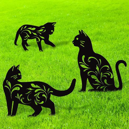 URATOT 3 Pack Metal Cat Garden Statues Black Cat Silhouette Cat Decorative Garden Stakes Garden Outdoor Statues Animal Stakes for Yard Decor and L...