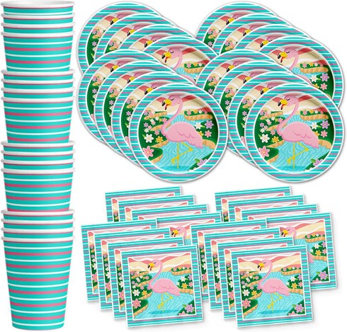 Pink Flamingo Birthday Party Supplies - Flamingo Bridal Shower - Flamingo Baby Shower - Flamingo 1st Birthday | Tableware Set Includes Plates Napk...