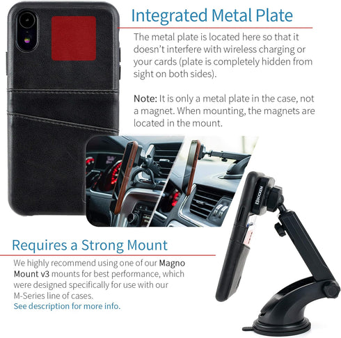 Dockem Wallet Case for iPhone XR: Built-in Metal Plate for Magnetic Mounting & 2 Credit Card Holders (6.1" Exec M2, Synthetic Leather, Black)...