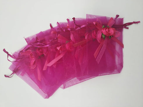 50pcs Sheer Organza Favor Bags for Wedding 3.8x4.8'' Gift Bags Samples Display Drawstring Rose Pouches (hot Pink)...