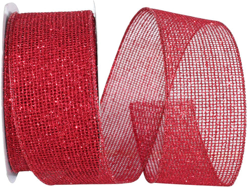 Reliant Ribbon Glitter Web Mesh Metallic Wired Edge Ribbon, 2-1/2 Inch X 20 Yards, Red...