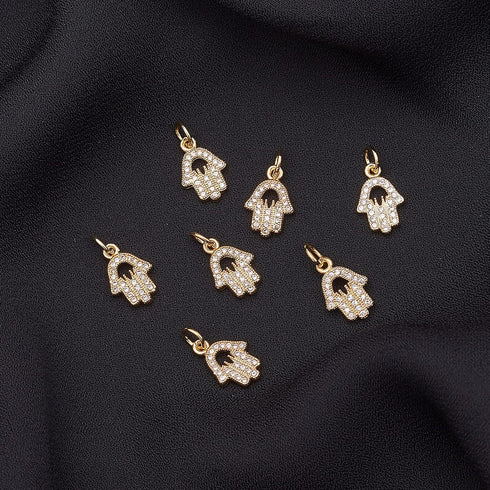 DanLingJewelry 10 pcs Cubic Zirconia Brass Charms Hand Charms Rhinestone Charms for Jewelry Making Choker Tiny Dangle...