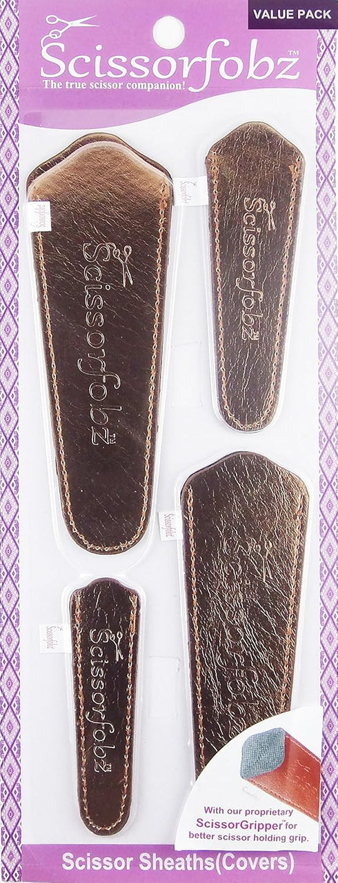 Scissors sheaths by SCISSORFOBZ with ScissorGripper -VALUE PACK-4 sizes- Designer Scissor Covers Holders for embroidery sewing quilting - Quilters...