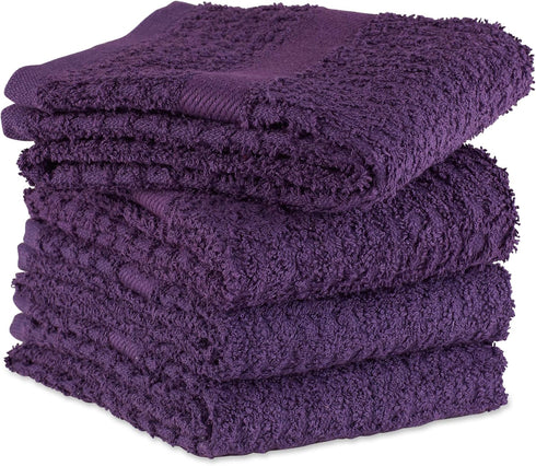DII Basic Terry Collection Waffle Dishtowel Set, 15x26, Solid Eggplant, 4 Piece...