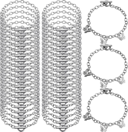 Hicarer 45 Pieces Bracelet Chains with OT Toggle Clasp Stainless Steel Bracelet Link Chains DIY Jewelry Making Supplies for Women Jewelry Crafts(S...