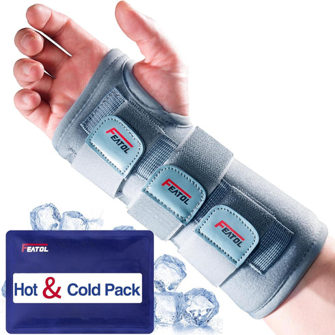 FEATOL Wrist Brace Carpal Tunnel, Night Support Brace with Wrist Splint, Adjustable Straps, Hot/Ice Pack for Women and Men, Right Hand, Large/X-La...