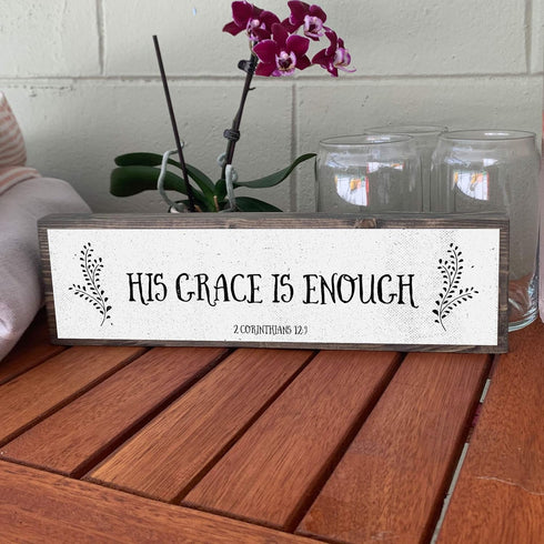 Christian Wall Art - His Grace Is Enough Wall Décor – Beautiful Bible Verse Modern Farmhouse Wall Art – Wood and Metal His Grace Is Enough Door Si...