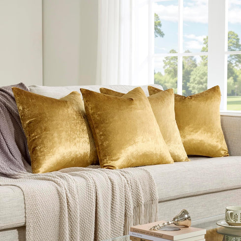 GIGIZAZA Velvet Gold Pillow Covers 18x18?Pack of 4 Decorative Throw Pillow Soft Covers Square Couch Pillow Modern Covers Living Room Luxury Cushio...