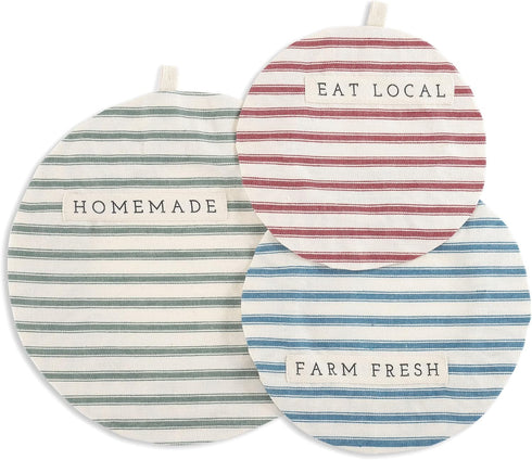 DEMDACO Homemade Striped 11 x 11 Cotton Linen Fabric Plate Serving Dish Covers Set of 3...