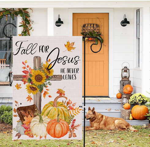 Hexagram Welcome Fall Garden Flag, Outdoor Fall Decor, Double Sided Burlap Fall Crucifix Pumpkin Sunflower Yard Flags, Autumn Fall Outside Farmhou...