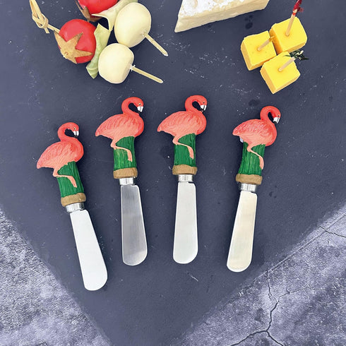 Supreme Housewares Flamingo Cheese Spreaders, Hand-Painted Resin Handles with Stainless Steel Blades for Spreading Cream Cheese, Butter, Jam, or s...