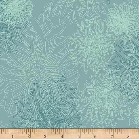 Art Gallery Fabrics Art Gallery Floral Elements Aquarium Fabric, Teal Grey...