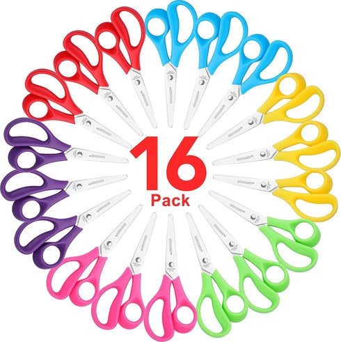 Scissors, BURVAGY 6" Multipurpose Scissors Bulk 16-Pack, Right/Left Handed Comfort-Grip Handles Ultra Sharp Blade Shears Sturdy Sharp Scissors for...