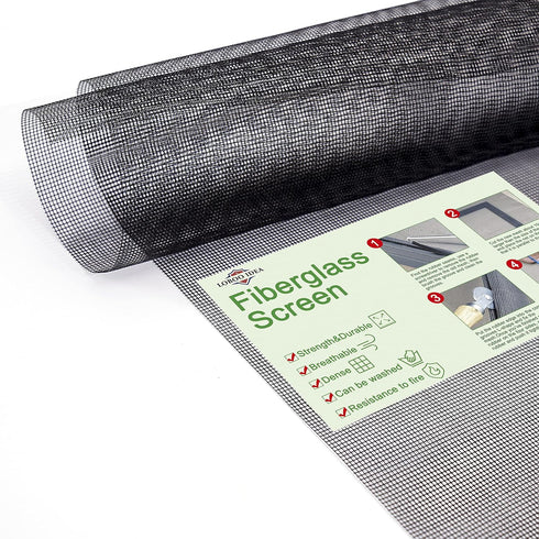 Window Screen Mesh, Loboo Idea Fiberglass Screen Replacement Mesh Black, Warehouse Fiberglass Window and Door Screen Mesh for Patio and Windows (B...