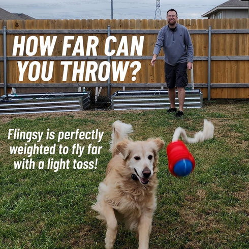 Made in USA Flingsy Dog Ball Launcher and Rope Tug Fetch Thrower Combination Throwing Toy with 100-Percent Natural Cotton Rope...