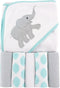 Luvable Friends Unisex Baby Hooded Towel with Five Washcloths, Cotton,Polyester,Ikat Elephant, One Size...