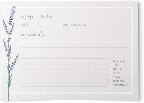 Vintage Lavender Flowers Recipe Cards, Set of 50 - Rustic Elegance for Your Culinary Creations (4x6 in. - Rectangle)...