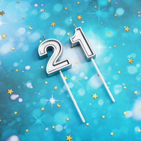 21st Birthday Candles Cake Numeral Happy Birthday Cake Candles Topper Decoration for Wedding Anniversary Celebration Favor(Silver)...